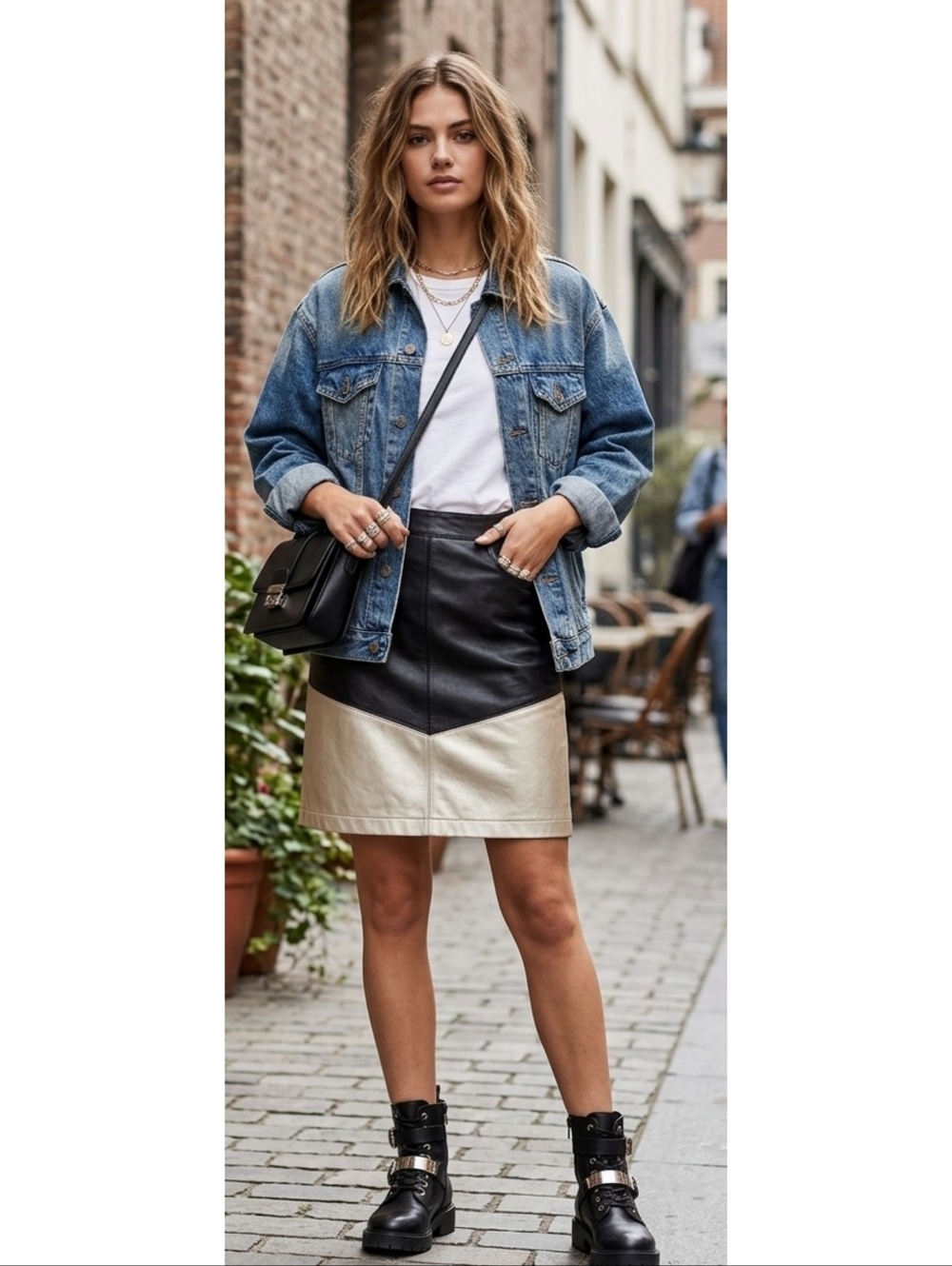 W By Worth Leather Mini Skirt Black & Gold Size 2